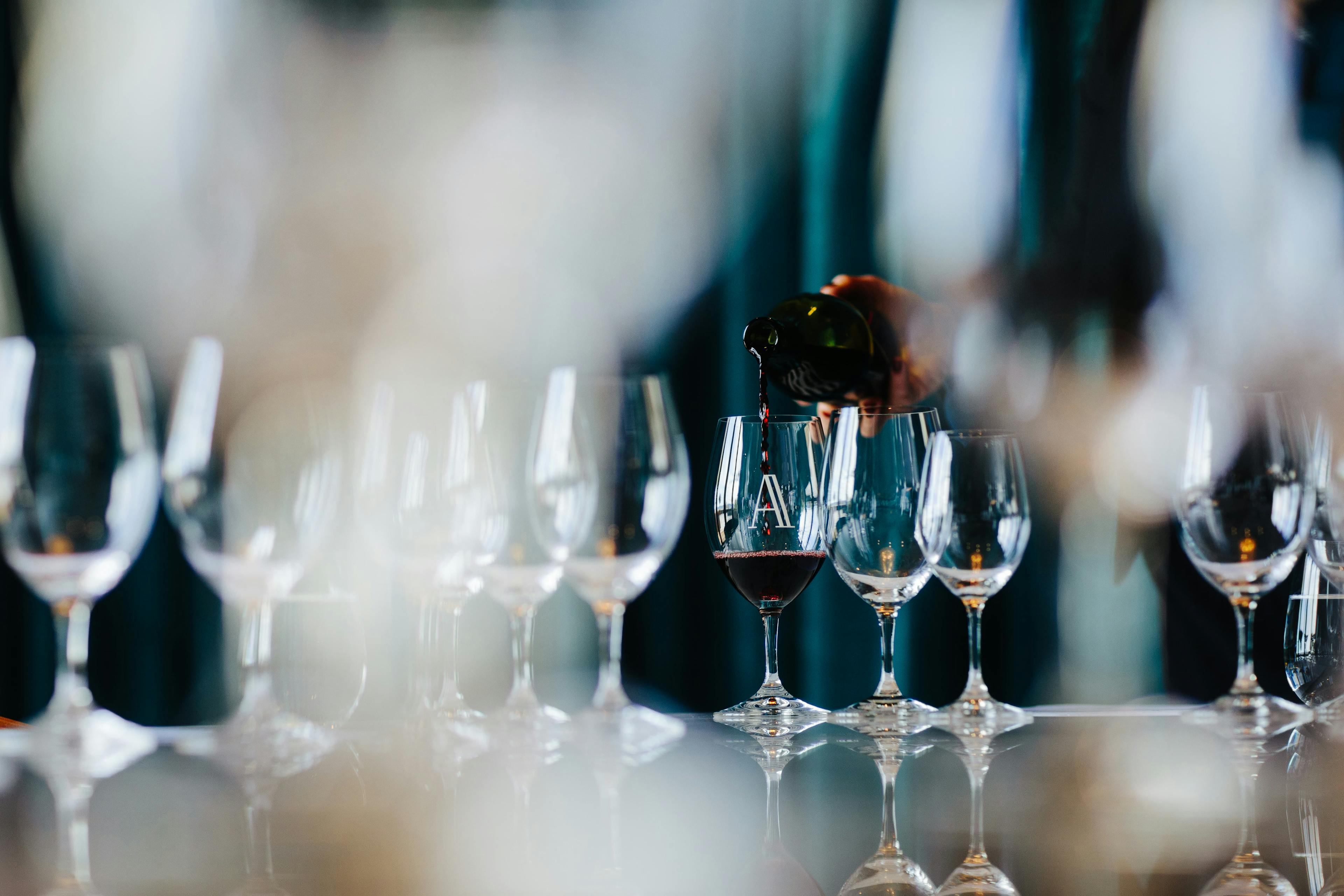 Domaine A tasting glasses being prepared